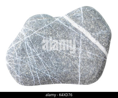 macro shooting of natural mineral rock - pebble of graywacke stone(variety of sandstone) isolated on white background Stock Photo