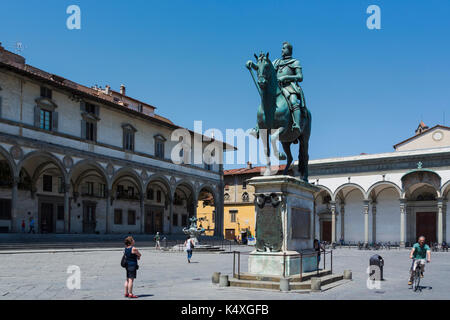 Florence, Florence Province, Tuscany, Italy.  Piazza della Santissima Annunziata.  Statue of Ferdinando I de' Medici, Grand Duke of Tuscany, 1549 – 16 Stock Photo