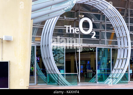 London, UK - August 15, 2017 - Peninsula Square leading to The O2 Arena entrance, a large entertainment venue on the Greenwich peninsula Stock Photo