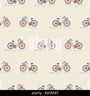 Retro bicycle with bin on the front wheel seamless pattern. Stock Vector