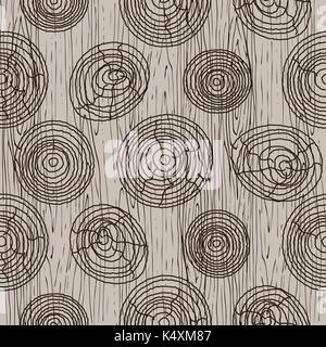 Wooden bark circles beige seamless vector pattern. Stock Vector