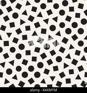Seamless primitive jumble minimalism patterns. Randomly scattered geometric shapes. Abstract background design Stock Vector