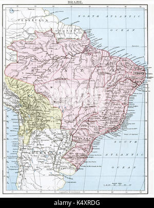 Antique map, circa 1875, of Brazil Stock Photo