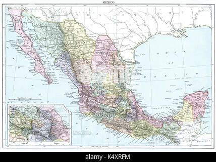 Antique map, circa 1875, of Mexico Stock Photo