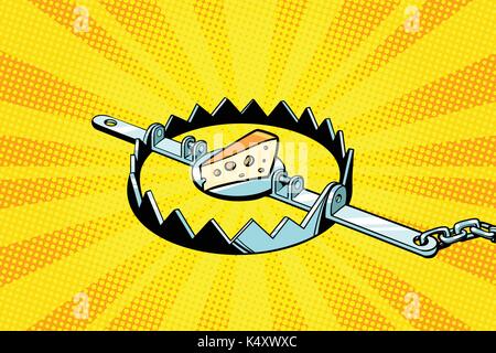 Iron trap with cheese, mousetrap Stock Vector