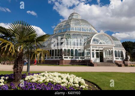 The magnificent iron and glass Palm House, Sefton Park, Liverpool, built 1896 by Mackenzie and Moncur, Glasgow, and gifted by Henry Yates Thompson. Stock Photo