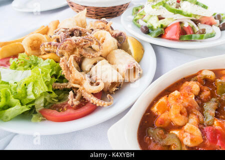 Traditional Greek Food Served At Outdoor Restaurant Stock Photo