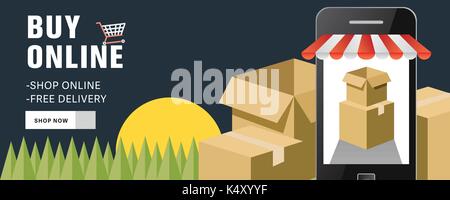 Vector of online shopping on smartphone Stock Vector