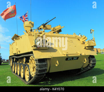 British Army 432 Tank, deployed in 1st Iraq War, military vehicle, vehicles, wars, army flag, union jack flag, flags, weapons, weaponry, England, UK Stock Photo