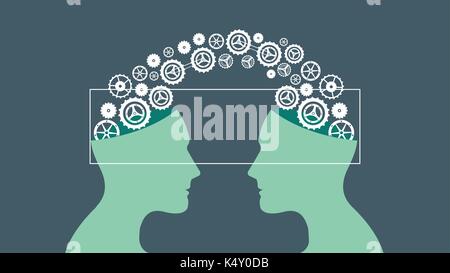 Vector image of knowledge sharing between two people heads Stock Vector