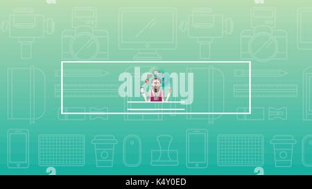 Vector icon of various stationary and electronics Stock Vector