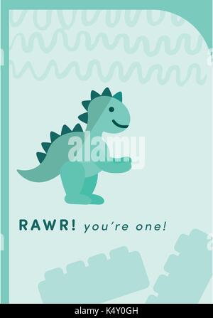 Young green dinosaur greeting card Stock Vector