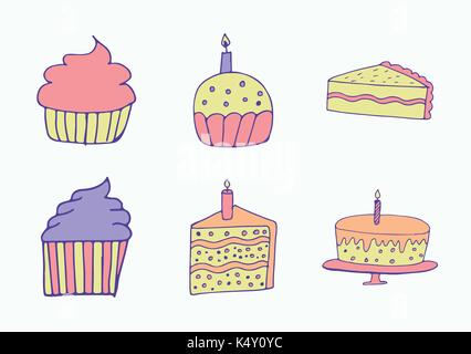 ector set of various birthday cake Stock Vector