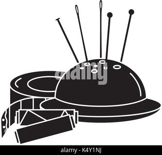 sewing thread tubes with pincushion and tape measure vector illustration design Stock Vector