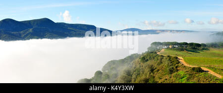 Arrabida Natural Park in a foggy morning. Portugal Stock Photo