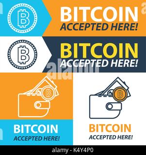 Bitcoin accepted here sticker. Stock Vector