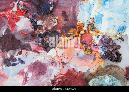Abstract art background. Oil painting on canvas. Multicolored bright texture. Fragment of artwork. Spots of oil paint. Brushstrokes of paint. Stock Photo