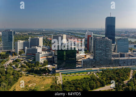 View from the Danube Tower to Donaucity, DC Tower and the UNO City, Donaustadt, Vienna, Austria Stock Photo