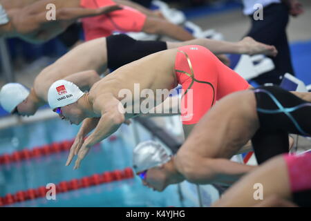 Tianjin. 7th Sep, 2017. Sun Yang of Zhejiang competes during the men's 1500m freestyle swimming final at 13th Chinese National Games in north China's Tianjin Municipality, Sept. 7, 2017. Sun Yang claimed the title with 15 minutes and 5.18 seconds. Credit: Xue Yubin/Xinhua/Alamy Live News Stock Photo