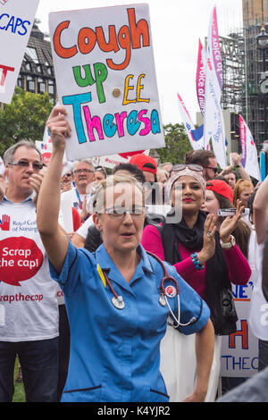 London, UK, 6 September 2017 Thousands of nurses, members of the public and other healthcare workers from all over the U.K. gathered in Parliament Square to protest against the government's pay cap. Bridget Catterall/Alamy Live News Stock Photo