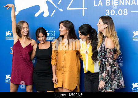 Venice, Italy. 07th Sep, 2017. Lou Luttiau, Mel Einda El Asfour, Ophelie Bau, Hafsia Herzi and Alexia Chardard during the 'Mektoub, My Love: Canto Uno' photocall at the 74th Venice International Film Festival at the Palazzo del Casino on September 07, 2017 in Venice, Italy Credit: Geisler-Fotopress/Alamy Live News Stock Photo