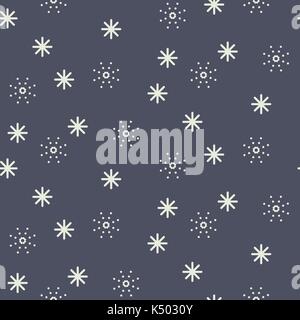 Seamless snowflake vector pattern in dark blue colors. Stock Vector