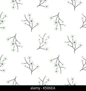 Simple cherry branches blue seamless vector pattern. Stock Vector