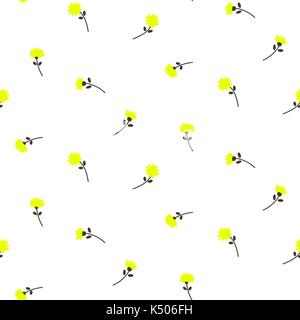 Cute yellow dandelion flowers seamless vector pattern. Stock Vector