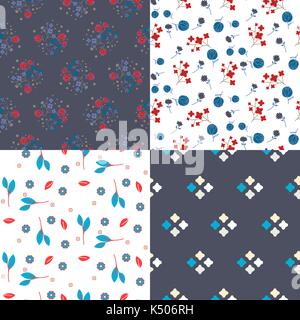 Millefleur flowers and geometric seamless vector pattern set. Stock Vector
