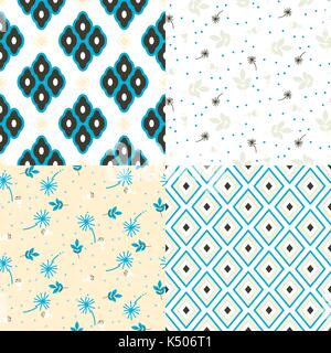 Floral and geometry seamless vector pattern set. Stock Vector