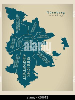 Modern City Map - Nuremberg city of Germany with boroughs and titles DE Stock Vector