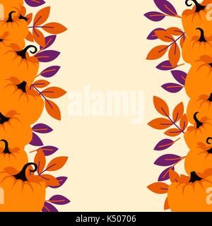 Orange pumpkins on peach light border background flyer template. Stock Vector