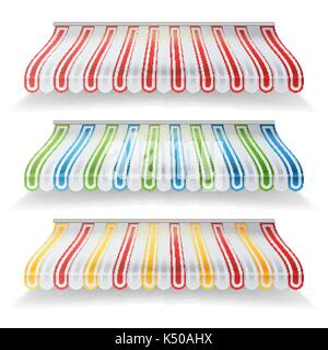 Striped Awnings Vector Set. Large Striped Awnings For Shop And Market Store. Isolated On White Background Illustration Stock Vector