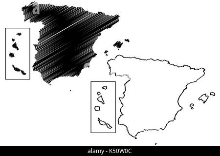 Spain map vector illustration, scribble sketch Spain Stock Vector