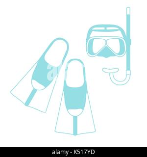 Stylized icon of a colored mask, tube and flippers for a scuba diving. Sports and recreation theme. Design for banner, poster or print. Stock Vector