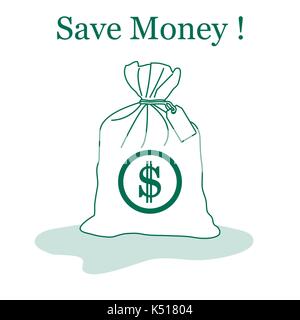 Stylized icon of a knotted bag with money. Design for banner, poster or print. Stock Vector