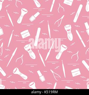 Seamless pattern with variety tools for manicure and pedicure. Personal care. Design for banner, poster or print. Stock Vector