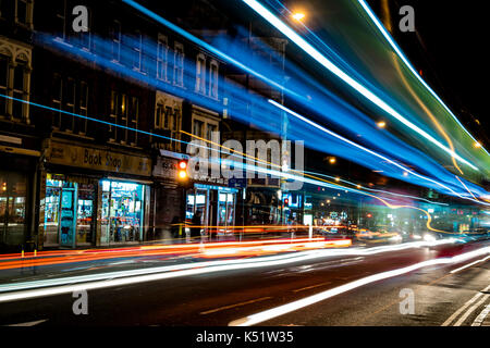 Light trails on a busy road Stock Photo