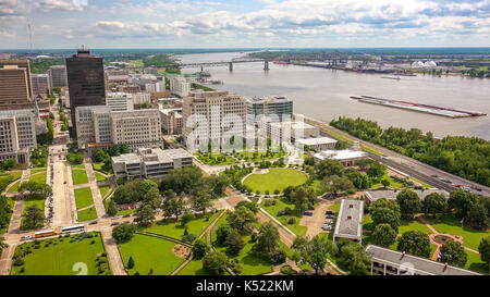 Aerial view of Baton Rouge, Louisiana and the Mississippi River Stock Photo