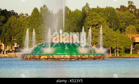 Large water fountain on Lake Eola during daytime in downtown Orlando, Florida Stock Photo