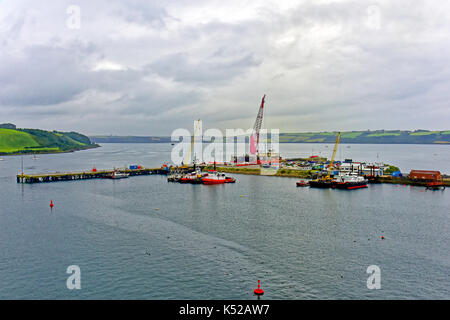 Falmouth Cornwall outer harbour dock area with working boats Stock Photo