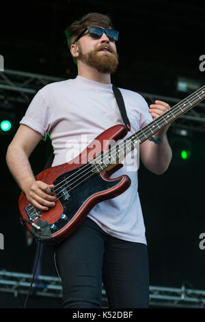 Thornhill, Scotland, UK - September 2, 2017: Marc Strain of Scottish indie band Fatherson performing during day 2 of Electric Fields Festival. Stock Photo