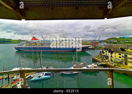 Falmouth Cornwall outer harbour marina and Fred Olsen cruise ship Balmoral Stock Photo