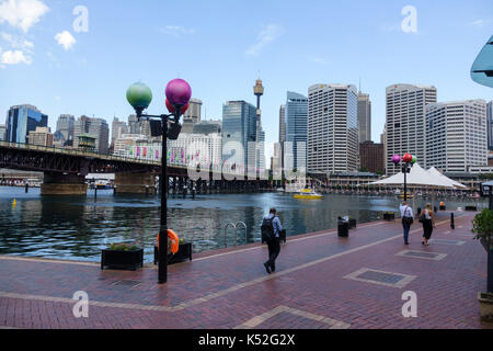 Cockle Bay And Cockle Bay Wharf At Darling Harbour With The Pyrmont Bridge At Christmas 2016  Sydney Australia Stock Photo