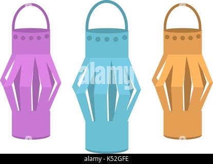 Paper lanterns, festive decorations for the New Year, Birthday, Sukkot or other holidays. Isolated on white background. Vector illustration. Stock Vector