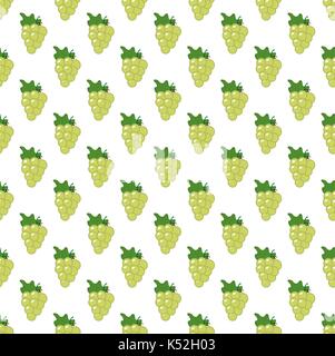 White grapes seamless pattern. Bunches of green grapes endless background. Repeating texture. Isolated on white background. Vector illustration. Stock Vector