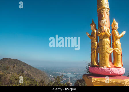 Buddhist statues overlooking Lake Pindaya in Shan State, Myanmar (Burma) 2013. Stock Photo