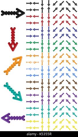 Arrow set, arrow consisting of isometric cubes, colorful marker Stock Vector