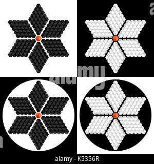 Geometric flower consisting of isometric cubes, black and white colors, illusion flower Stock Vector