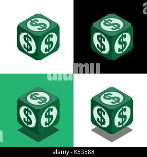 Cube with dollar logo in isometric view, money cube Stock Vector